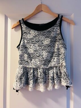 Black Tank Top with White Floral Lace Peplum